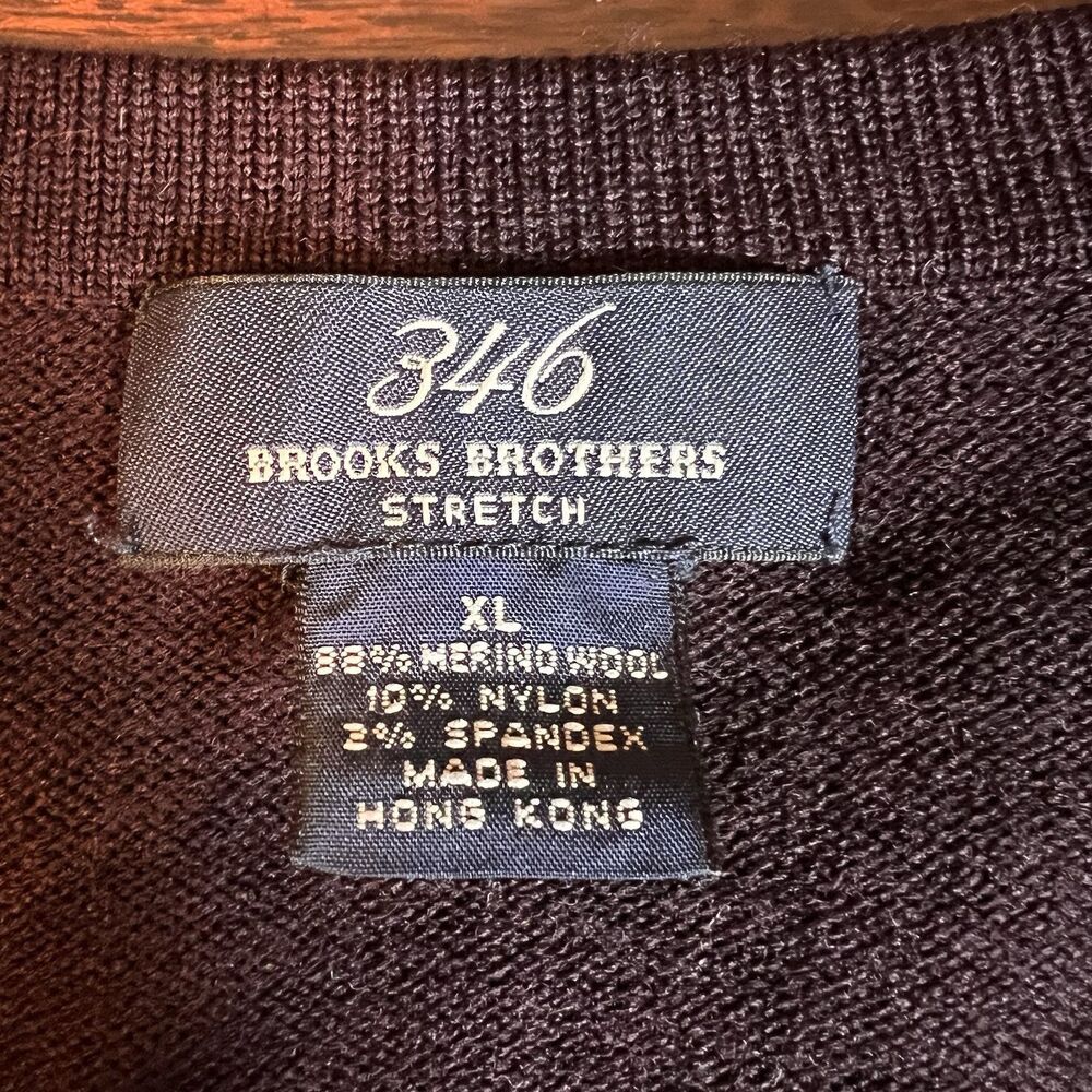 Brooks Brothers 346 Sweater Mens XL Stretch Merino Wool Blend Burgundy V Neck - Picture 2 of 5